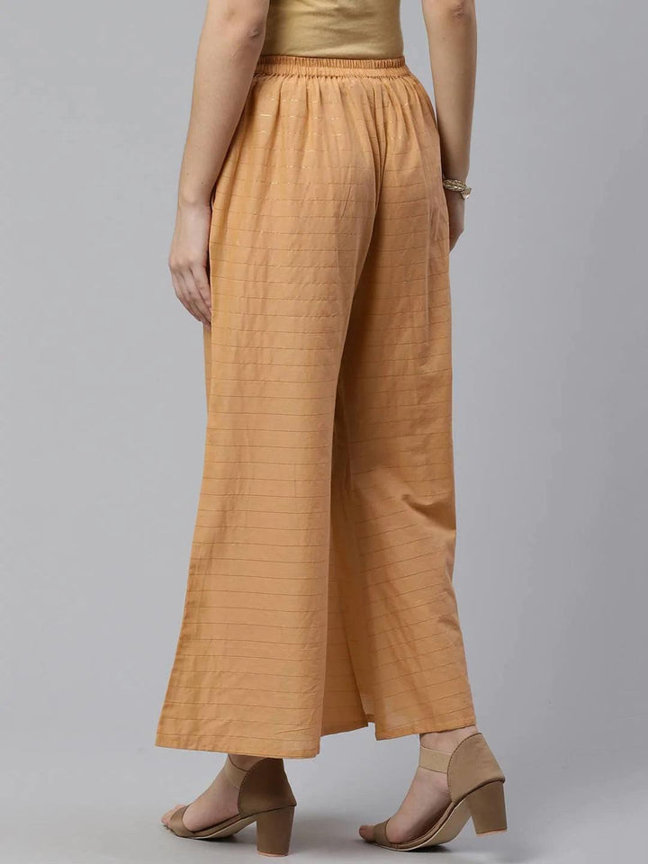 Beige Striped Cotton Palazzos - ShopLibas