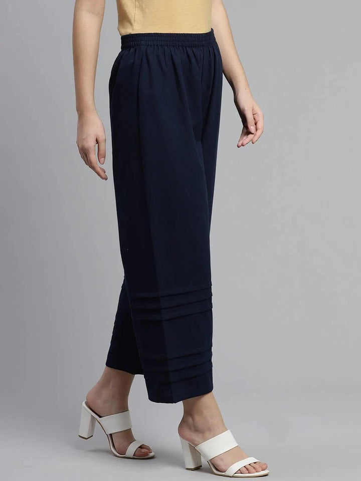 Blue Solid Cotton Palazzos - ShopLibas