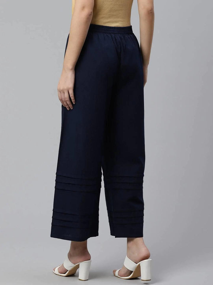 Blue Solid Cotton Palazzos - ShopLibas