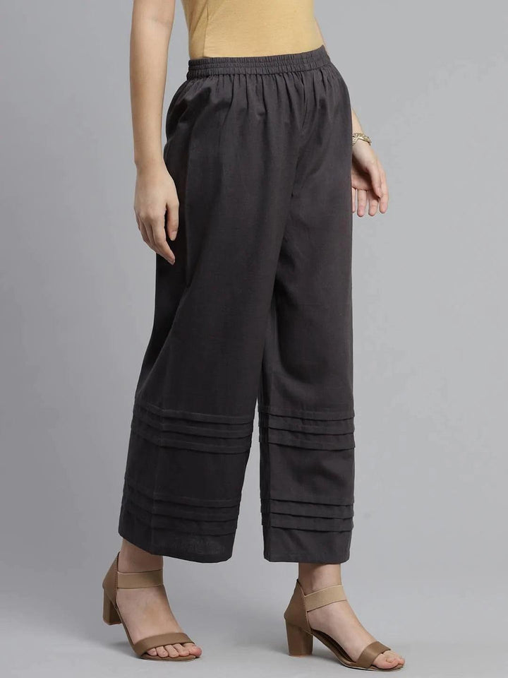Grey Solid Cotton Palazzos - ShopLibas