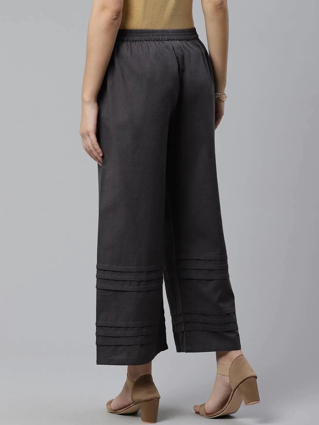 Grey Solid Cotton Palazzos - ShopLibas