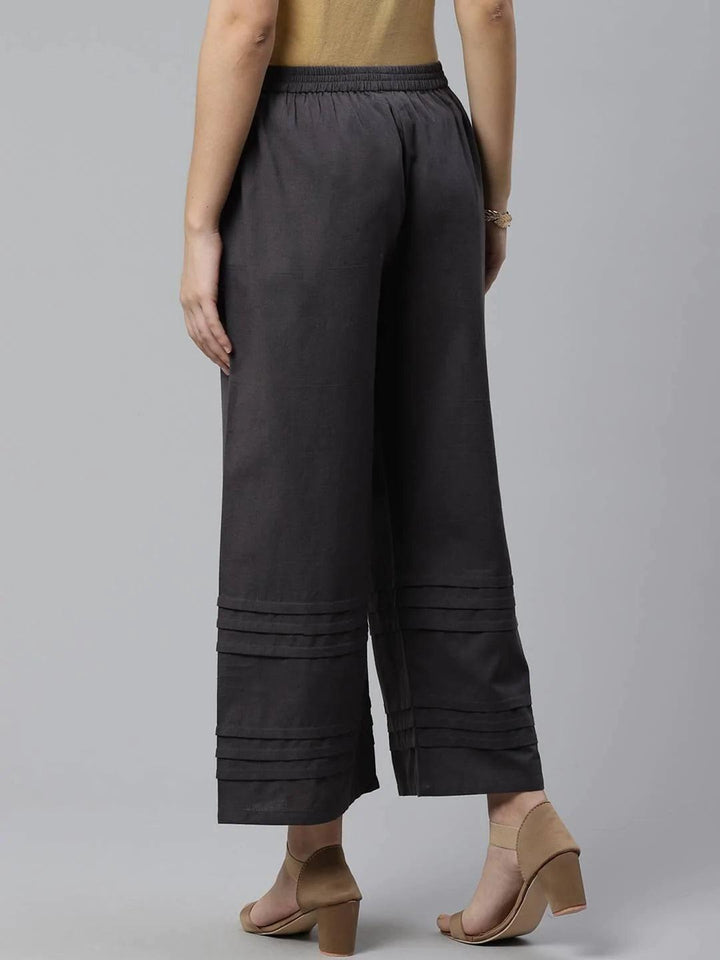 Grey Solid Cotton Palazzos - ShopLibas