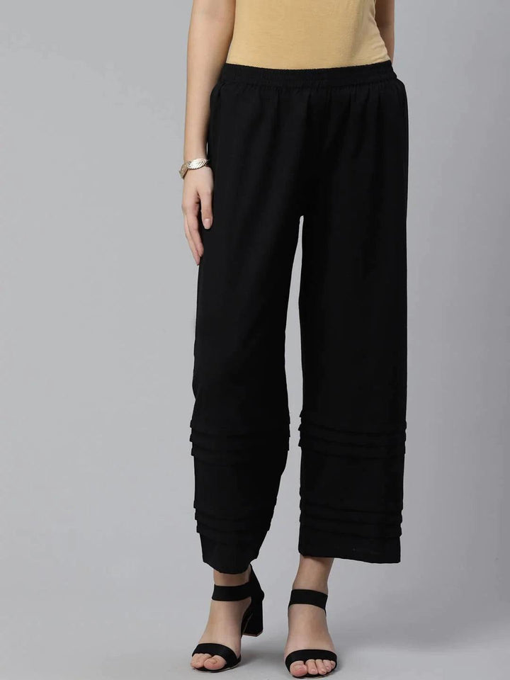 Black Solid Cotton Palazzos