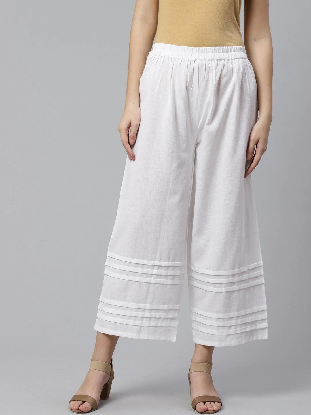 White Solid Rayon Palazzos - ShopLibas
