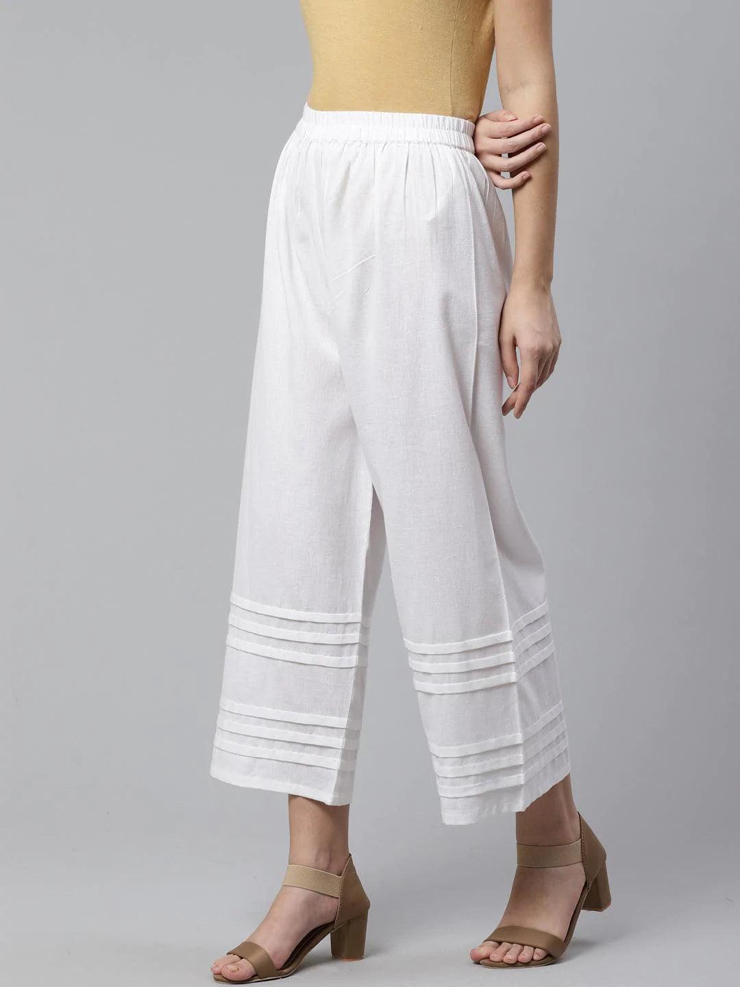 White Solid Rayon Palazzos - ShopLibas 