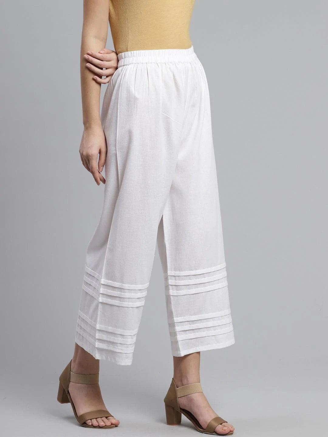 White Solid Rayon Palazzos - ShopLibas 