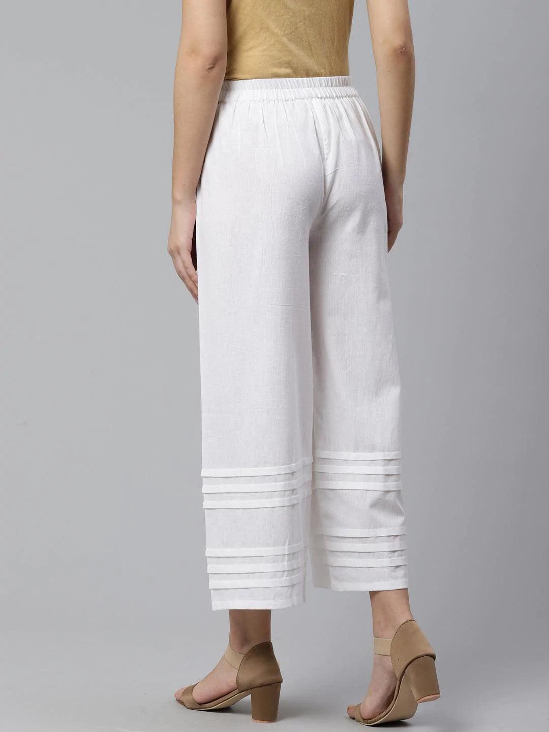 White Solid Rayon Palazzos - ShopLibas 