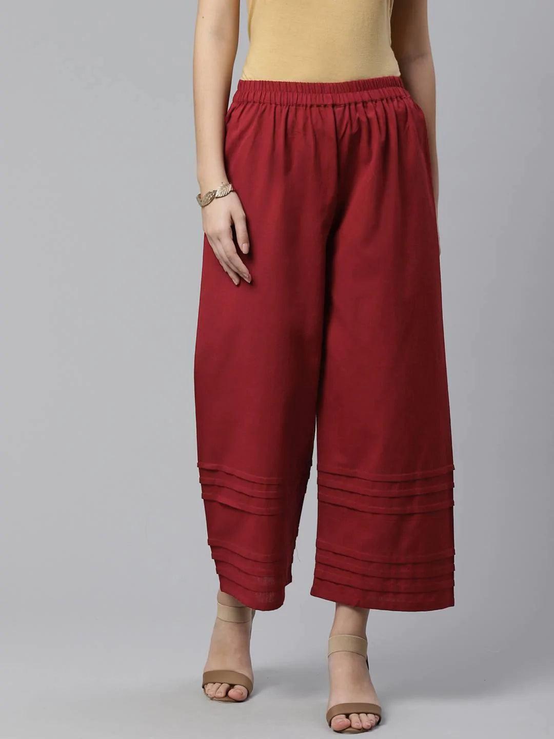 Maroon Solid Rayon Palazzos - ShopLibas