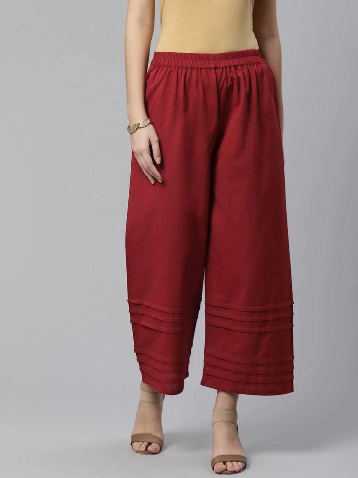 Maroon Solid Rayon Palazzos