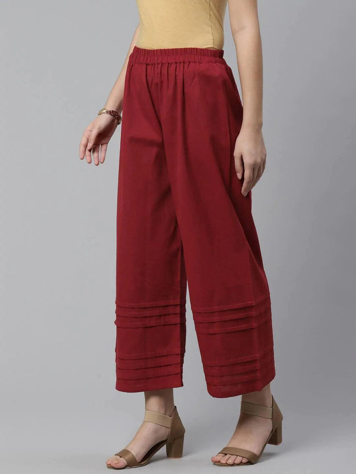 Maroon Solid Rayon Palazzos