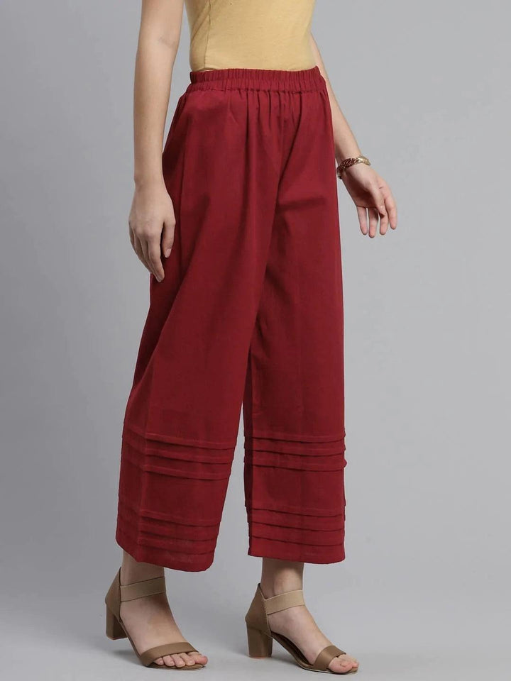 Maroon Solid Rayon Palazzos