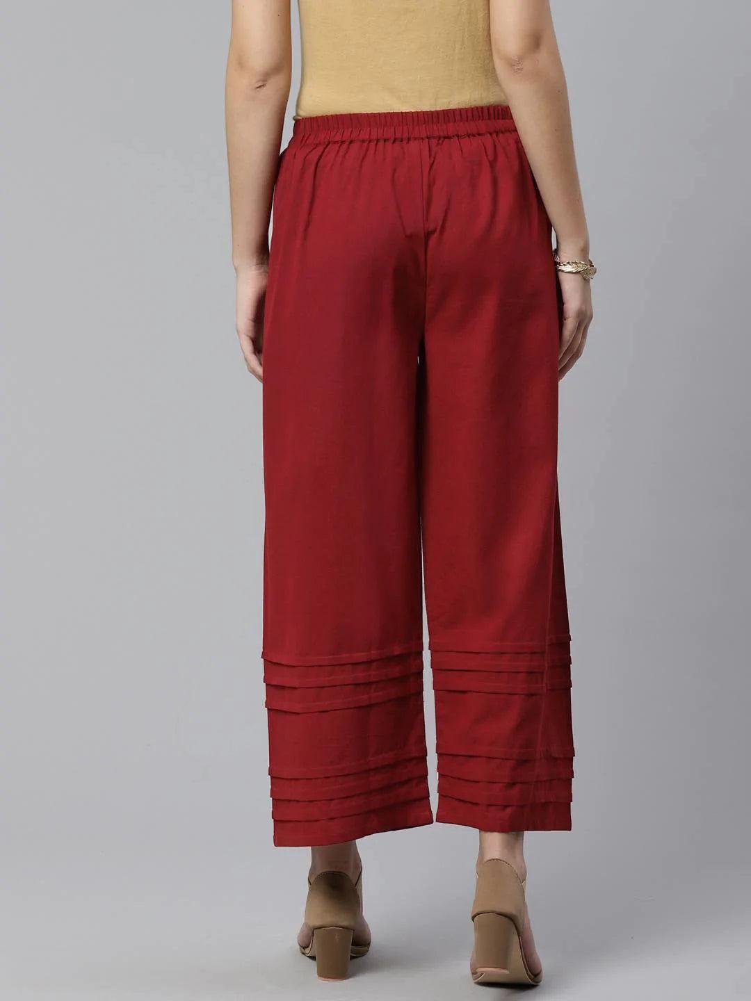 Maroon Solid Rayon Palazzos - ShopLibas 