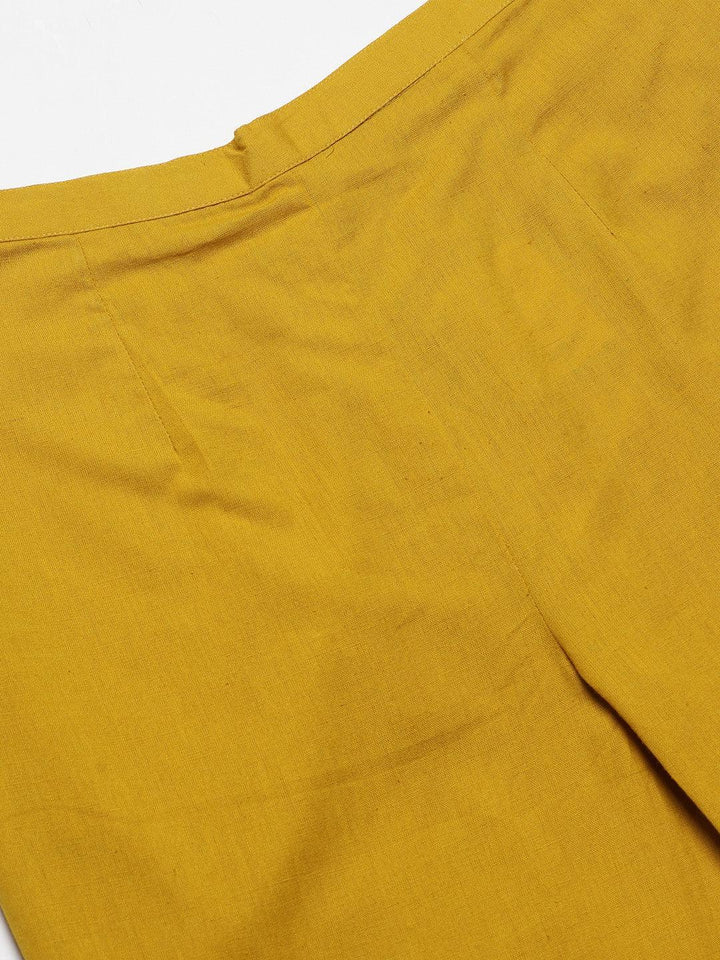 Yellow Solid Cotton Trousers - ShopLibas