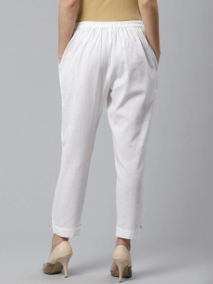 White Solid Cotton Trousers