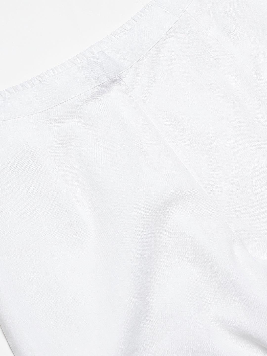 White Solid Cotton Trousers - ShopLibas 