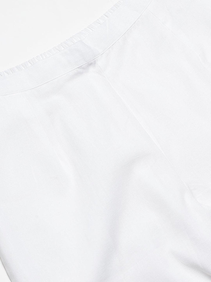 White Solid Cotton Trousers