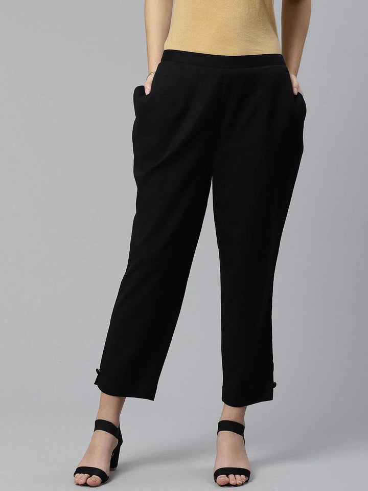 Black Solid Cotton Trousers