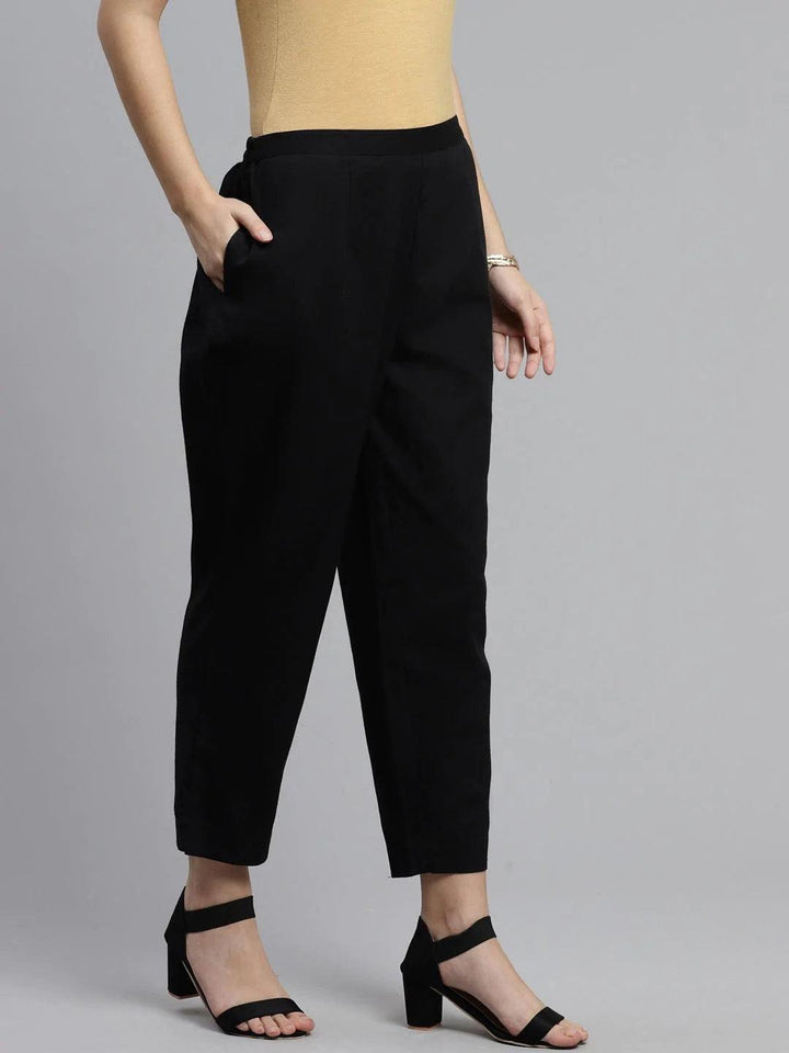 Black Solid Cotton Trousers