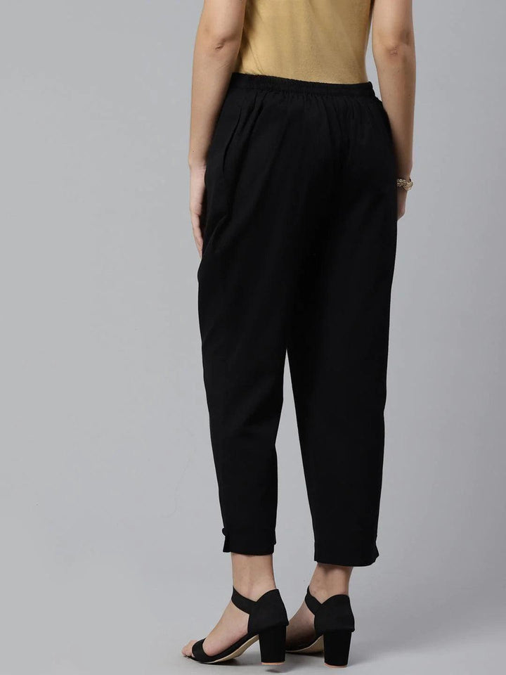 Black Solid Cotton Trousers