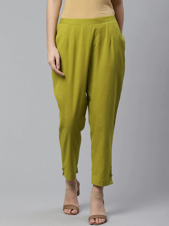Green Solid Cotton Trousers