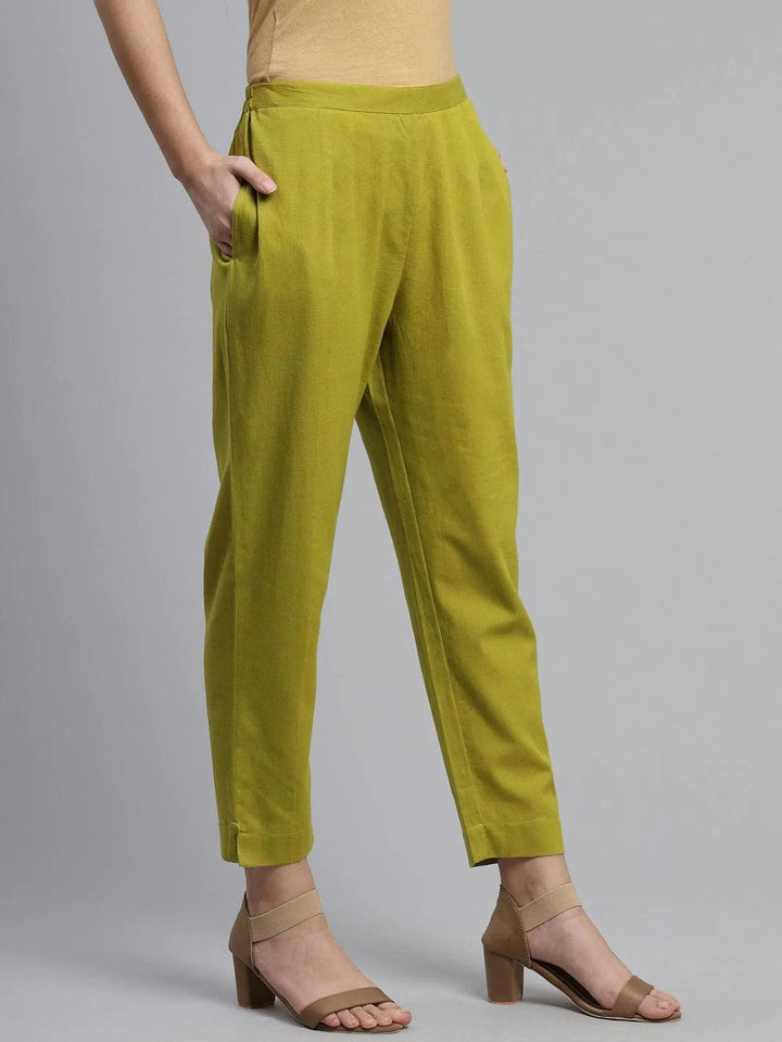 Green Solid Cotton Trousers