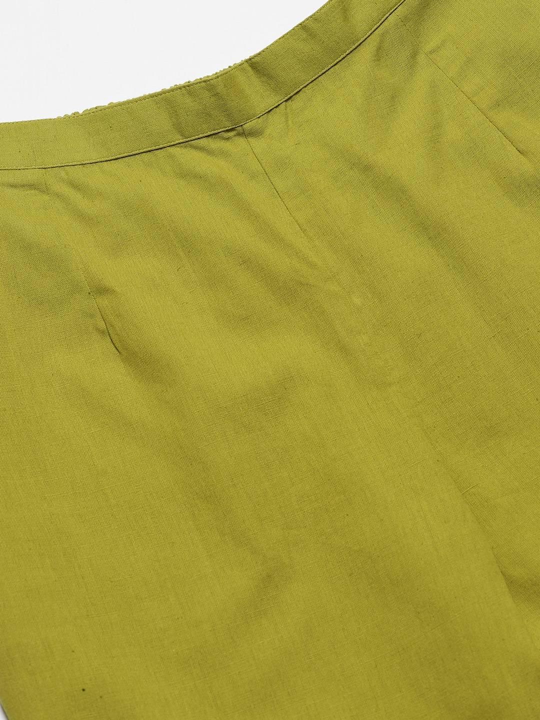 Green Solid Cotton Trousers - ShopLibas 