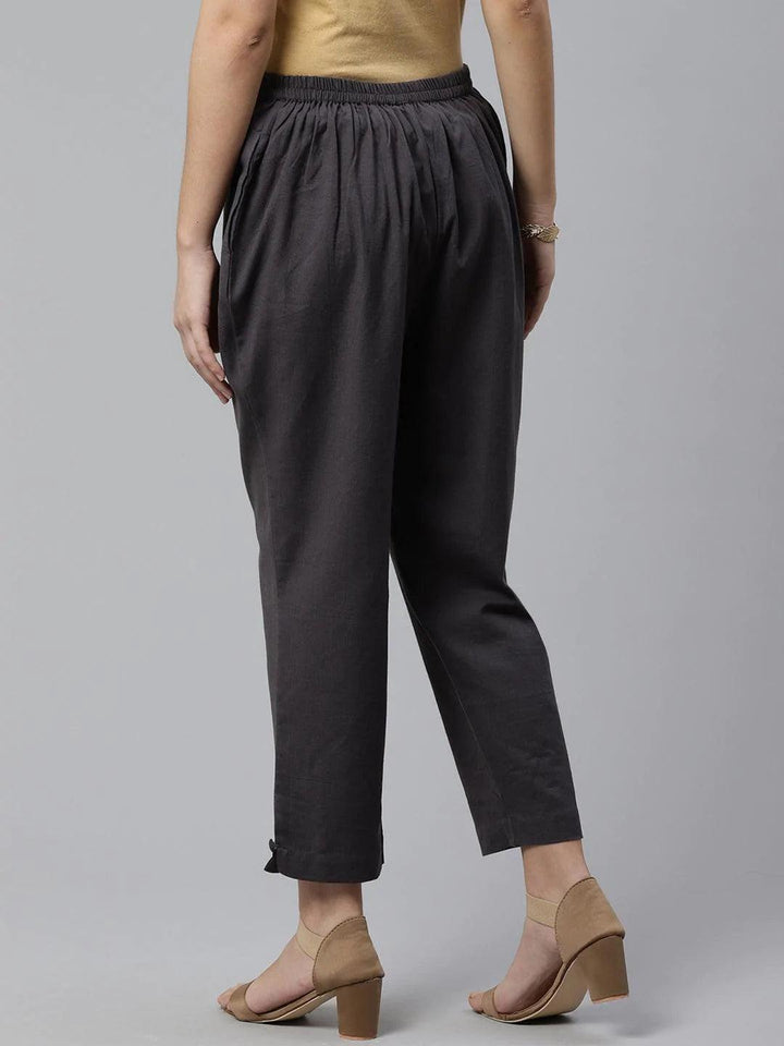 Grey Solid Cotton Trousers