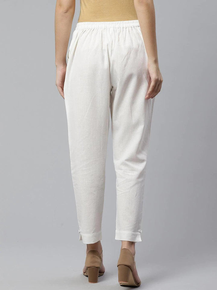White Solid Cotton Trousers - ShopLibas