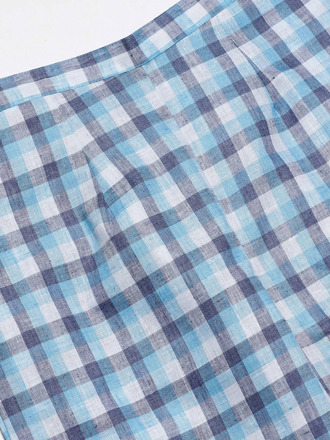 Blue Checkered Cotton Trousers - ShopLibas