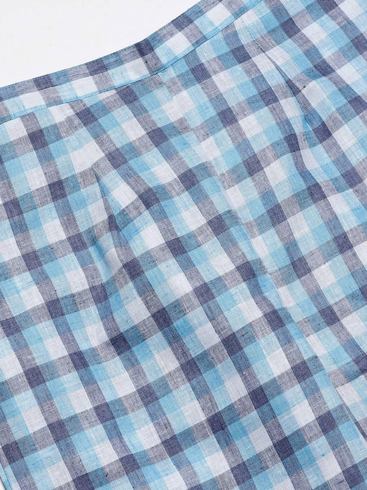 Blue Checkered Cotton Trousers - ShopLibas