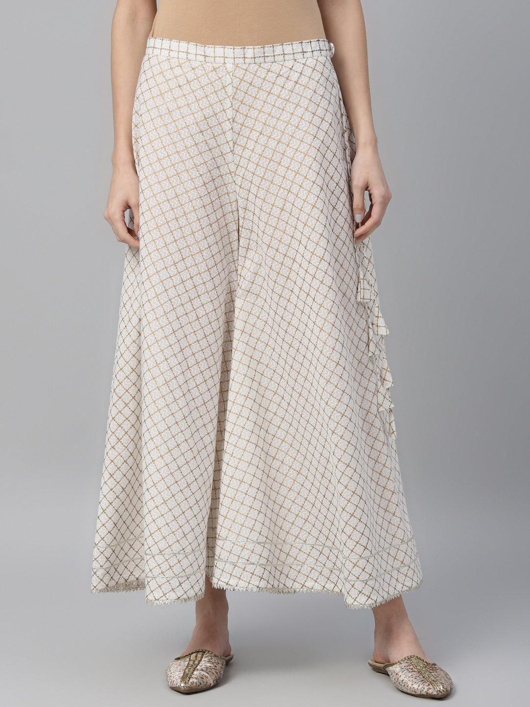White Printed Cotton Palazzos - ShopLibas