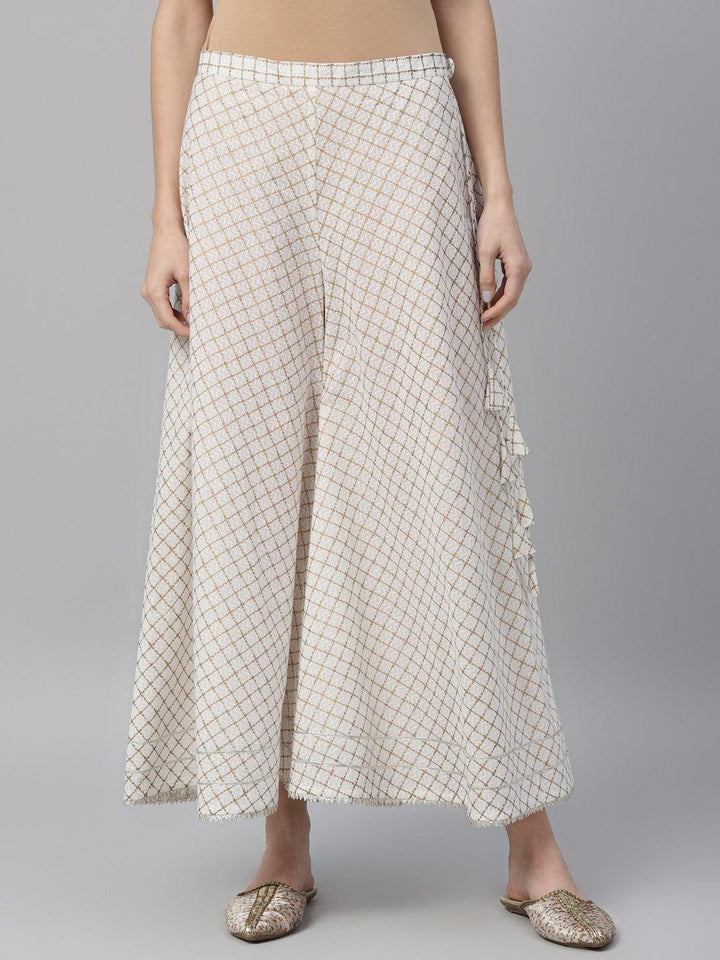White Printed Cotton Palazzos - ShopLibas