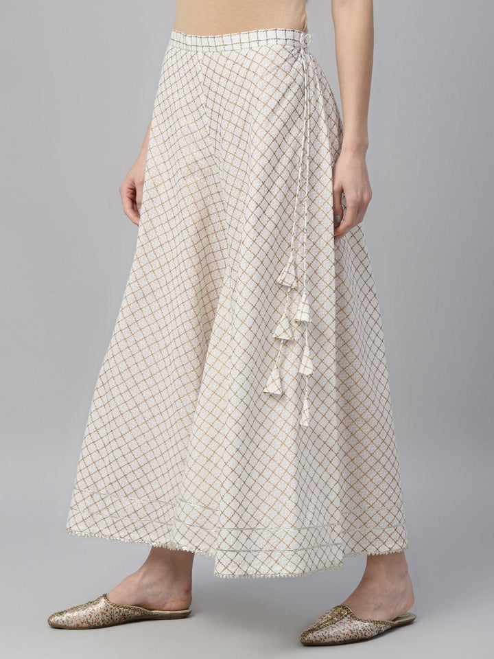 White Printed Cotton Palazzos - ShopLibas