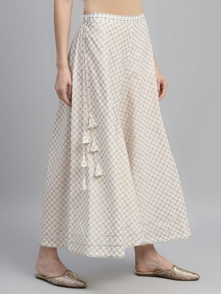 White Printed Cotton Palazzos - ShopLibas