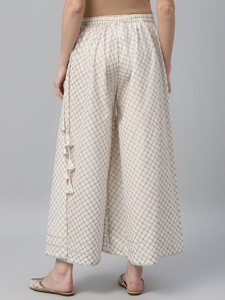 White Printed Cotton Palazzos - ShopLibas