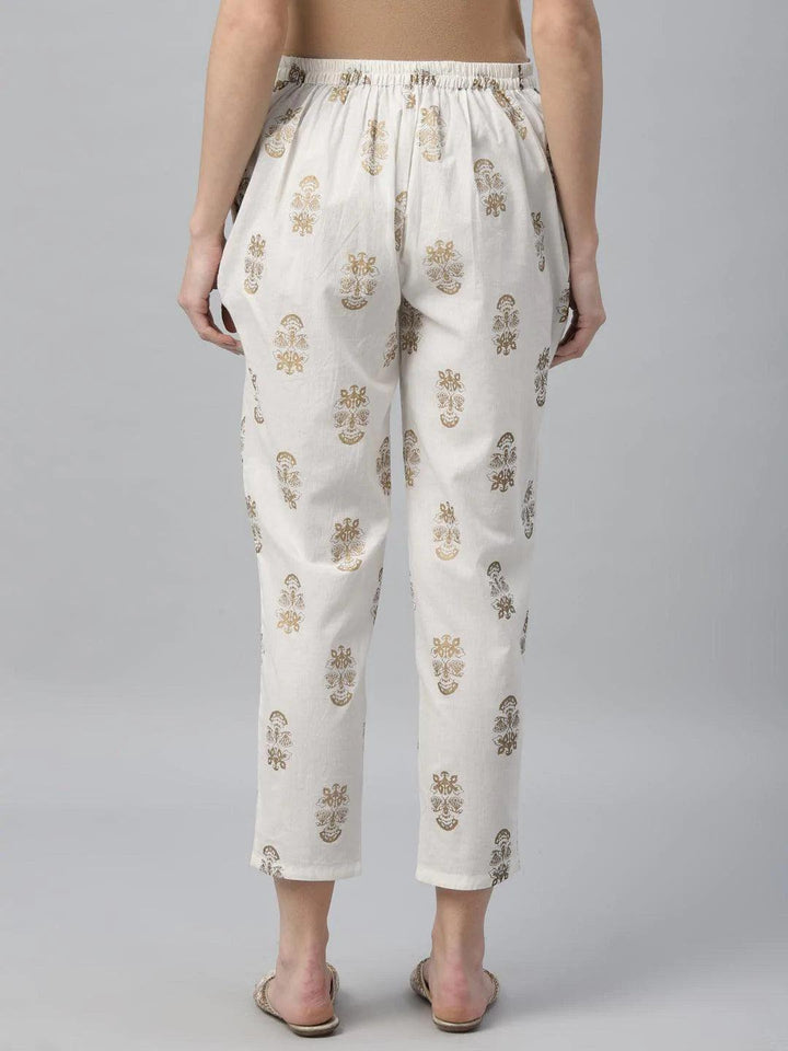White Printed Cotton Trousers
