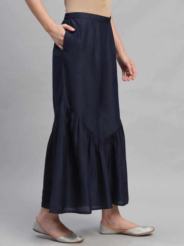 Navy Blue Solid Polyester Sharara Pants