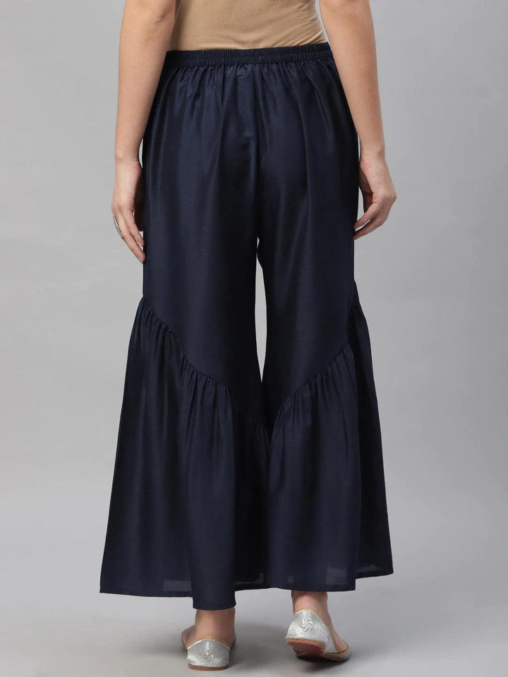 Navy Blue Solid Polyester Sharara Pants
