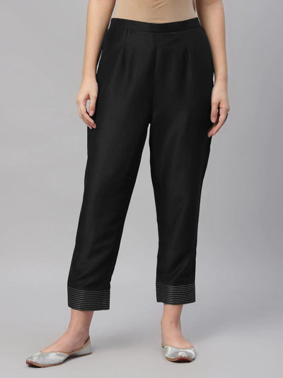 Black Solid Crepe Trousers - ShopLibas