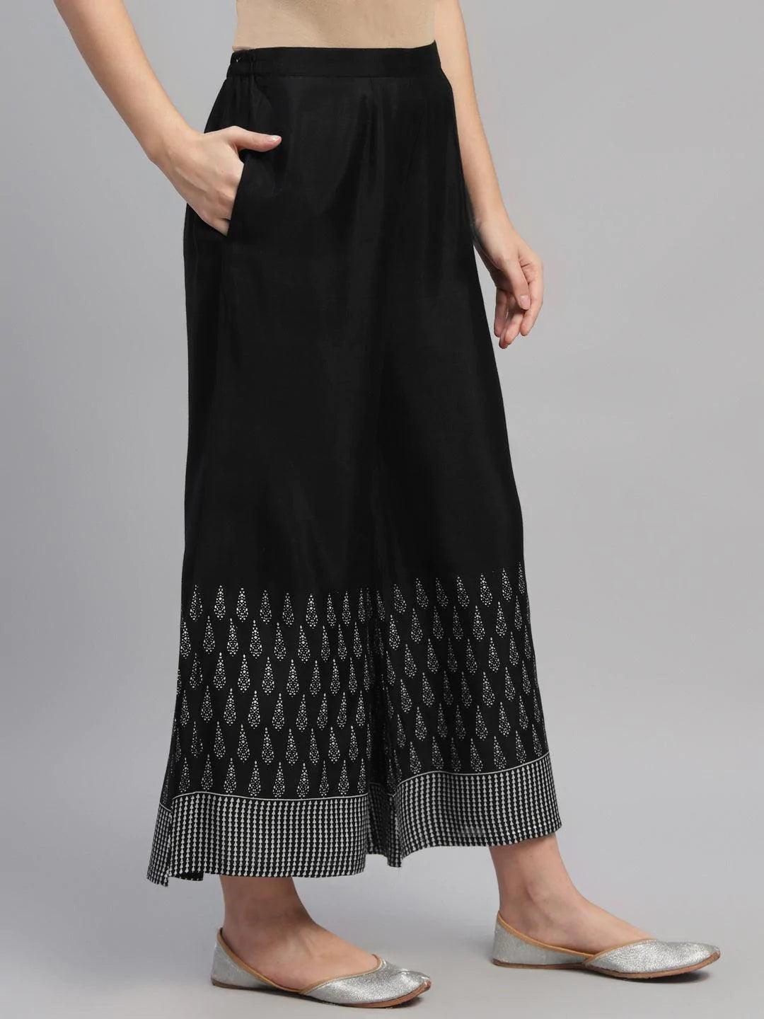 Black Printed Polyester Palazzos - ShopLibas 