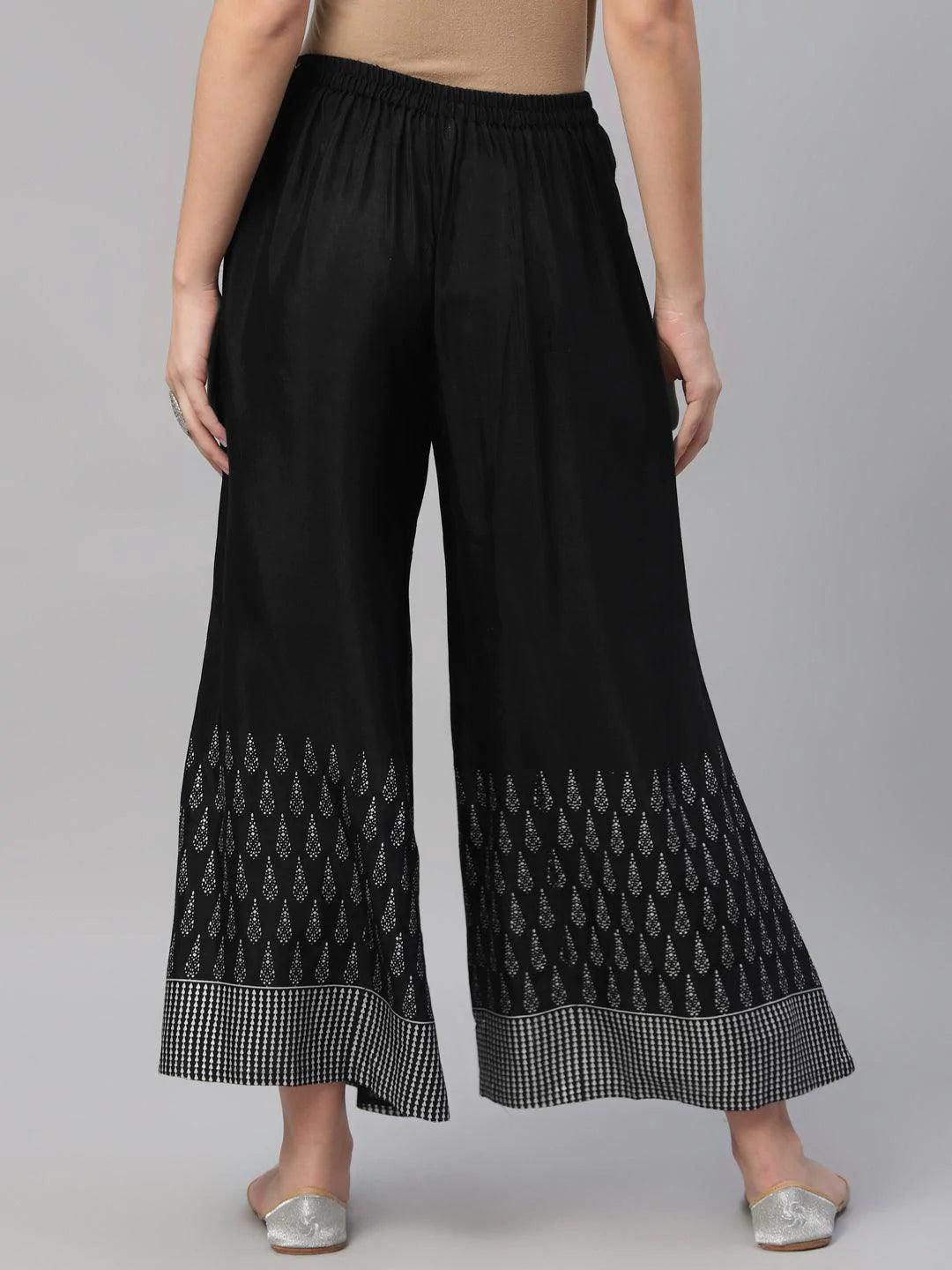 Black Printed Polyester Palazzos - ShopLibas 