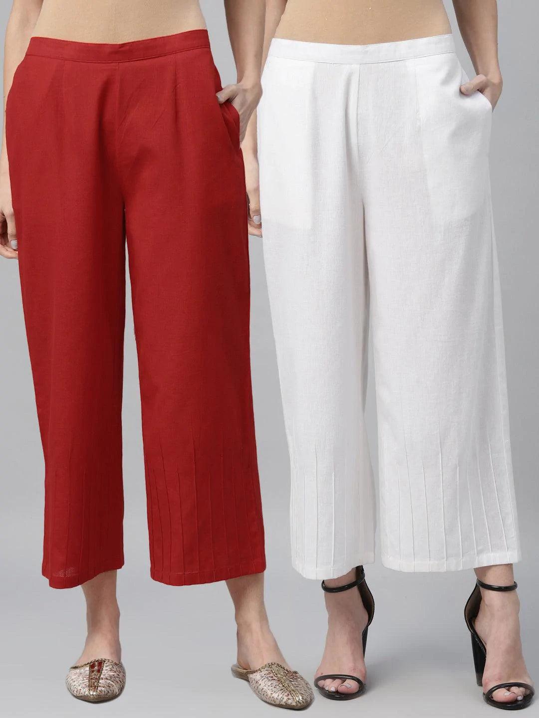 Pack of 2 Solid Cotton Palazzos - ShopLibas