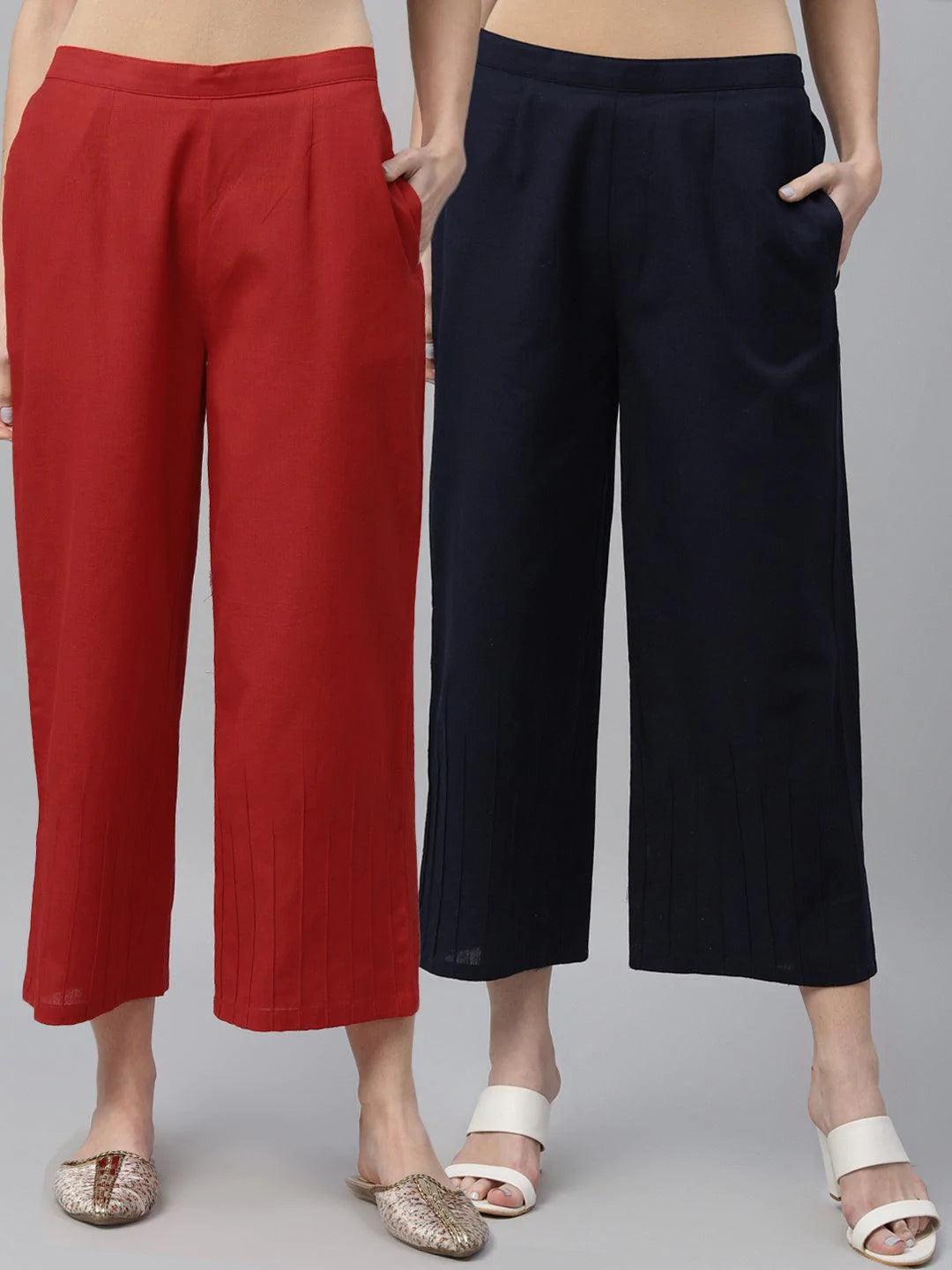 Pack of 2 Solid Cotton Palazzos - ShopLibas