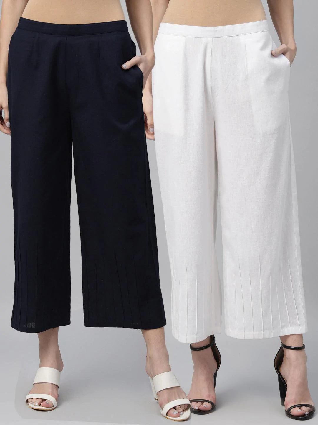 Pack of 2 Solid Cotton Palazzos - ShopLibas
