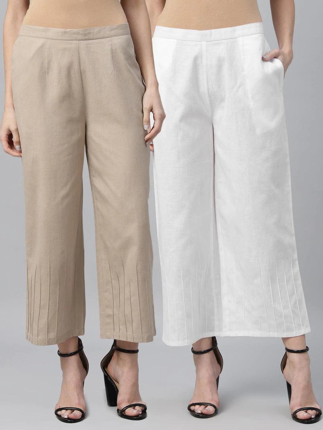 Pack of 2 Solid Cotton Palazzos - ShopLibas