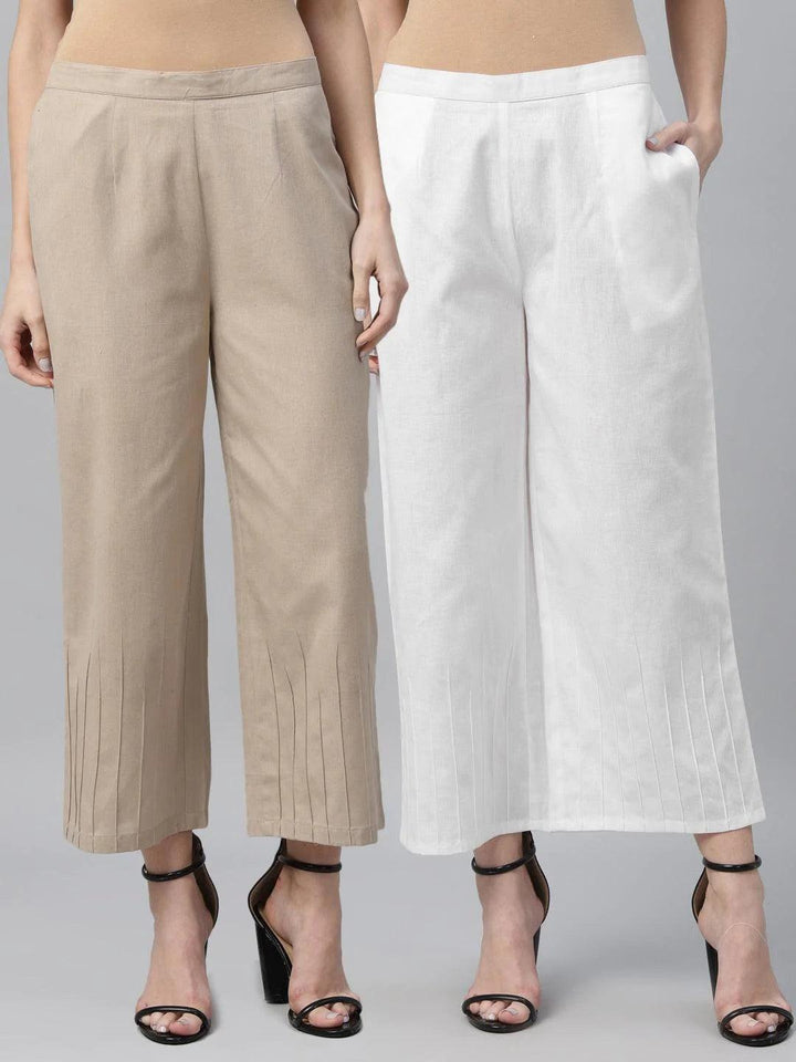 Pack of 2 Solid Cotton Palazzos - ShopLibas