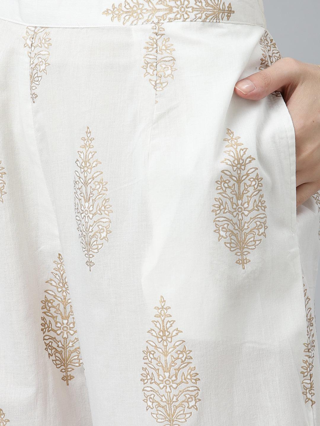 White Printed Cotton Palazzos - ShopLibas 