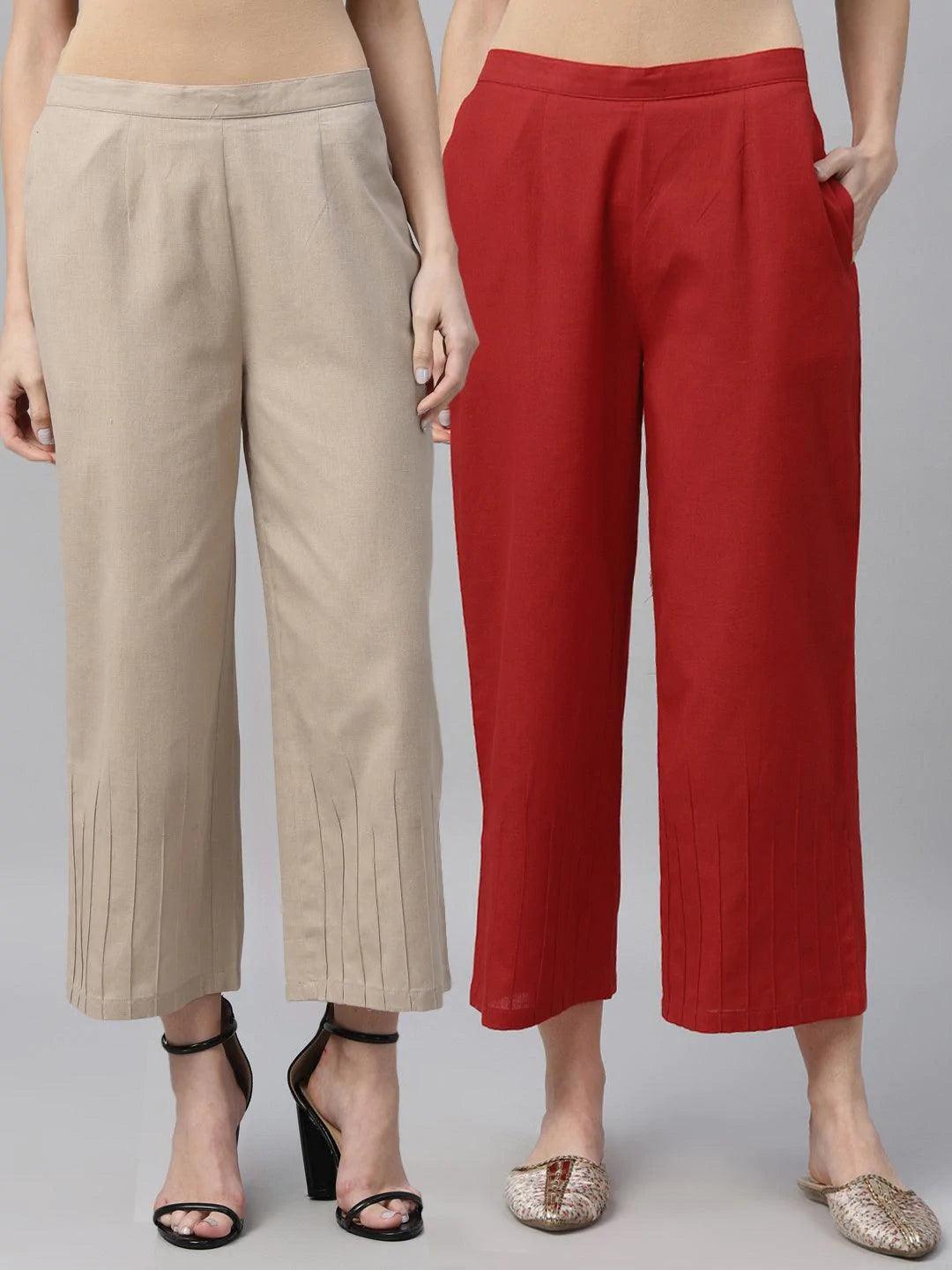 Pack of 2 Solid Cotton Palazzos - ShopLibas
