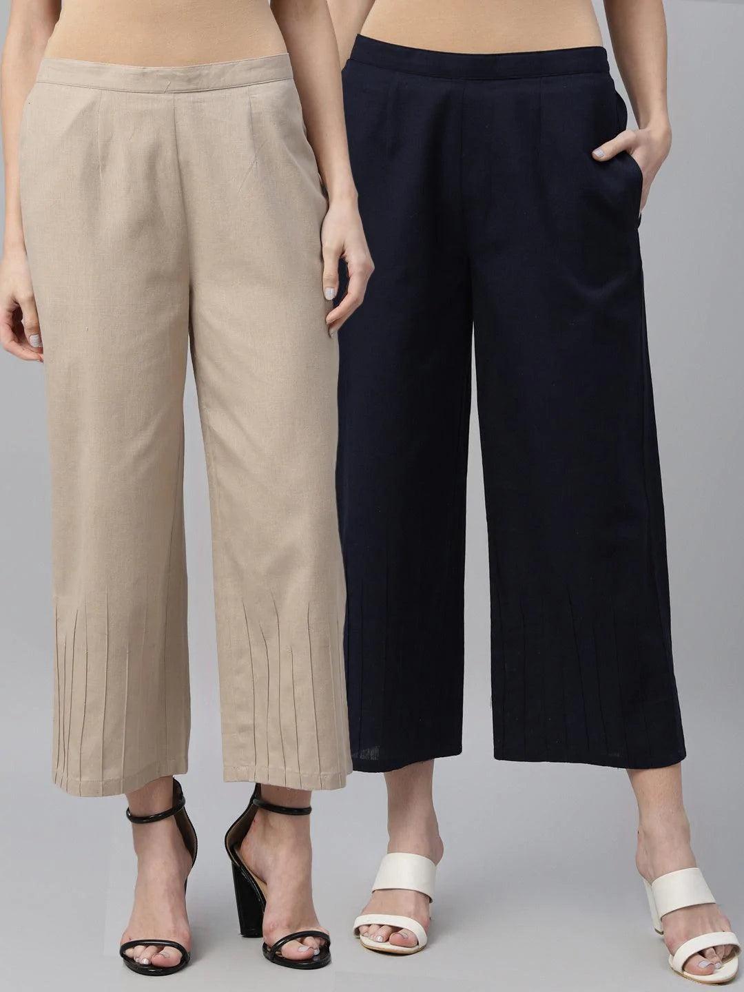 Pack of 2 Solid Cotton Palazzos - ShopLibas