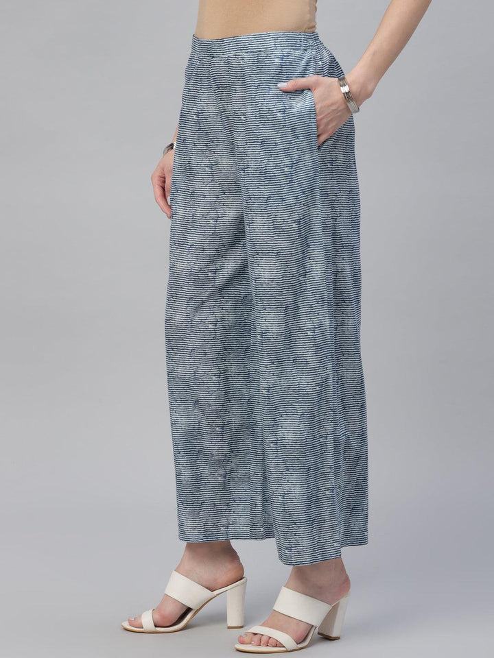 Blue Striped Cotton Palazzos - ShopLibas